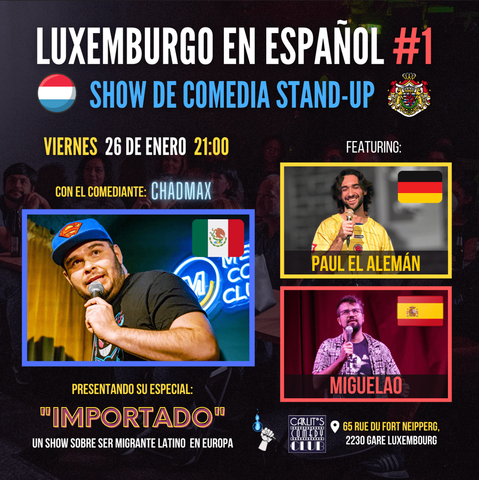 Poster Luxemburgo en Español #1 el primer show de comedia stand-up en español en la ciudad